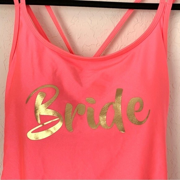 Bride Swimsuit Womens Size 10 Pink Gold One Piece Bachelorette Wedding Party - Picture 3 of 7
